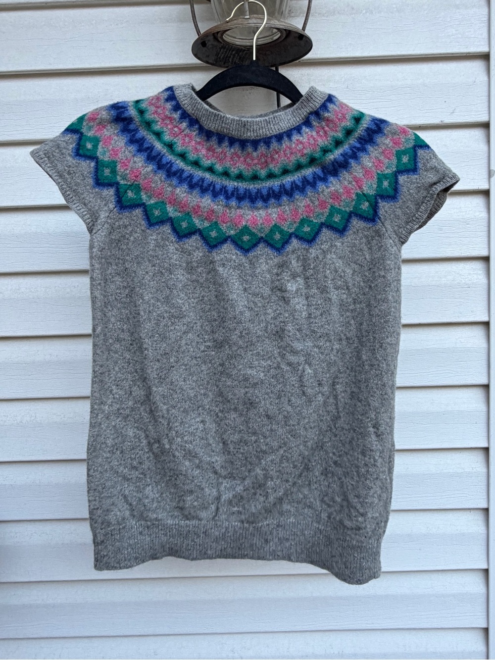 Vineyard Vines Girls Large 100% Lambswool Fair Isle Short Sleeve Sweater